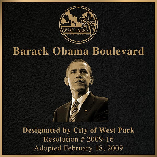 bronze military plaque president obama